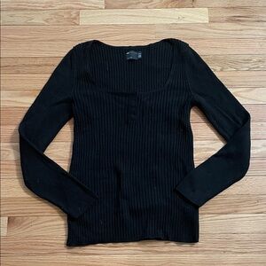 ASOS Henley Black Ribbed Long Sleeve Top